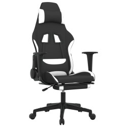 vidaXL Silla gaming de masaje con reposapiés tela negro y blanco