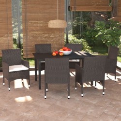 vidaXL Set muebles de jardín con cojines 7 pzas ratán sintético marrón