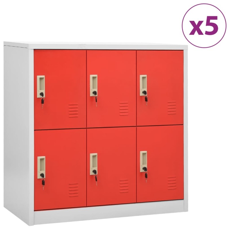 vidaXL Armarios taquilla 5 uds de acero gris y rojo 90x45x92,5 cm vidaXL Armarios taquilla 5 uds de acero gris y rojo 90x45x92,5 cm
