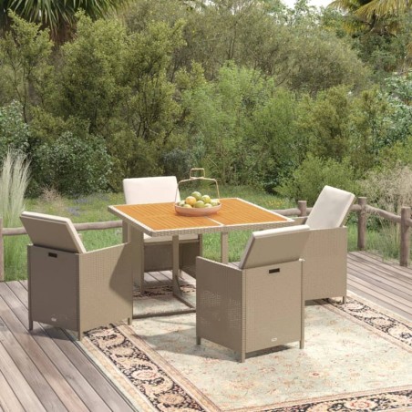 vidaXL Set comedor de jardín 5 pzas con cojines ratán sintético beige