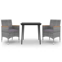 vidaXL Set comedor de jardín 3 pzas y cojines ratán sintético y vidrio