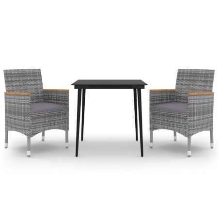 vidaXL Set comedor de jardín 3 pzas y cojines ratán sintético y vidrio