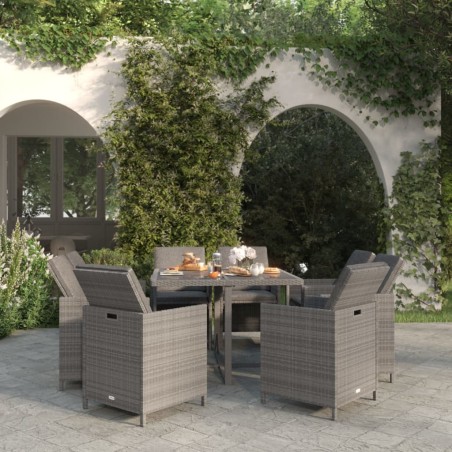 vidaXL Set comedor jardín 9 pzas y cojines ratán sintético gris
