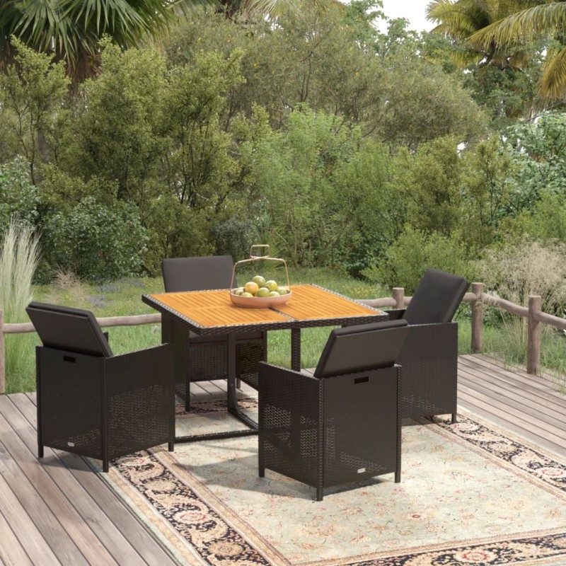 vidaXL Juego comedor jardín 5 pzas con cojines ratán sintético negro vidaXL Juego comedor jardín 5 pzas con cojines ratán sintético negro