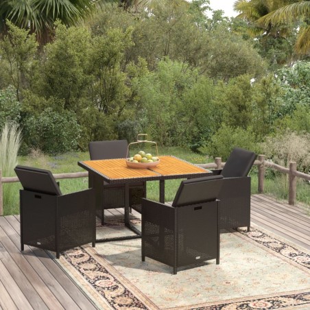vidaXL Juego comedor jardín 5 pzas con cojines ratán sintético negro