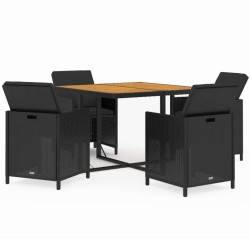vidaXL Juego comedor jardín 5 pzas con cojines ratán sintético negro