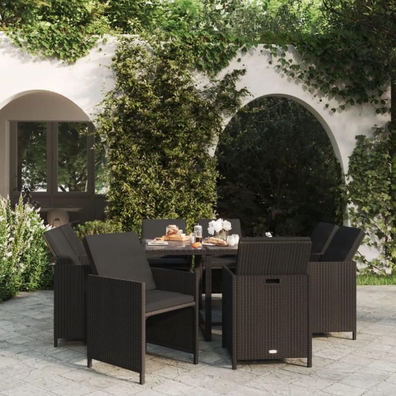 vidaXL Set de comedor de jardín 9 pzas y cojines ratán sintético negro vidaXL Set de comedor de jardín 9 pzas y cojines ratán sintético negro