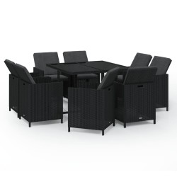 vidaXL Set de comedor de jardín 9 pzas y cojines ratán sintético negro