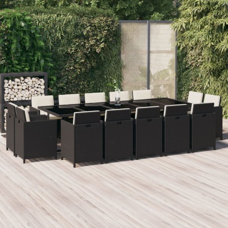 vidaXL Set comedor jardín 15 pzas y cojines ratán sintético negro