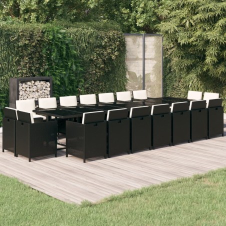 vidaXL Set comedor de jardín 19 pzas con cojines ratán sintético negro