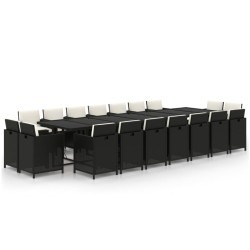 vidaXL Set comedor de jardín 19 pzas con cojines ratán sintético negro