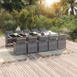 vidaXL Set comedor jardín 11 pzas con cojines ratán sintético gris