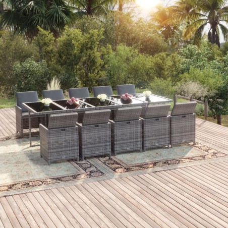 vidaXL Set comedor jardín 11 pzas con cojines ratán sintético gris