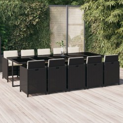 vidaXL Set de comedor jardín 11 pzas con cojines ratán sintético negro