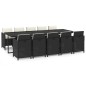 vidaXL Set de comedor jardín 11 pzas con cojines ratán sintético negro