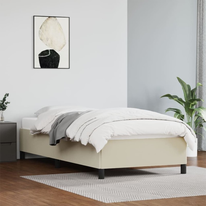 vidaXL Estructura de cama de cuero sintético color crema 100x200 cm vidaXL Estructura de cama de cuero sintético color crema 100x200 cm