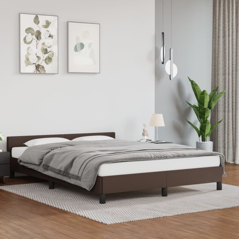 vidaXL Estructura de cama cabecero cuero sintético marrón 140x200 cm
