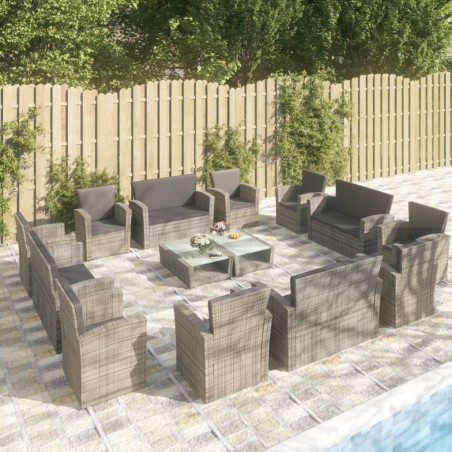 vidaXL Set de muebles de jardín 16 pzas y cojines ratán sintético gris