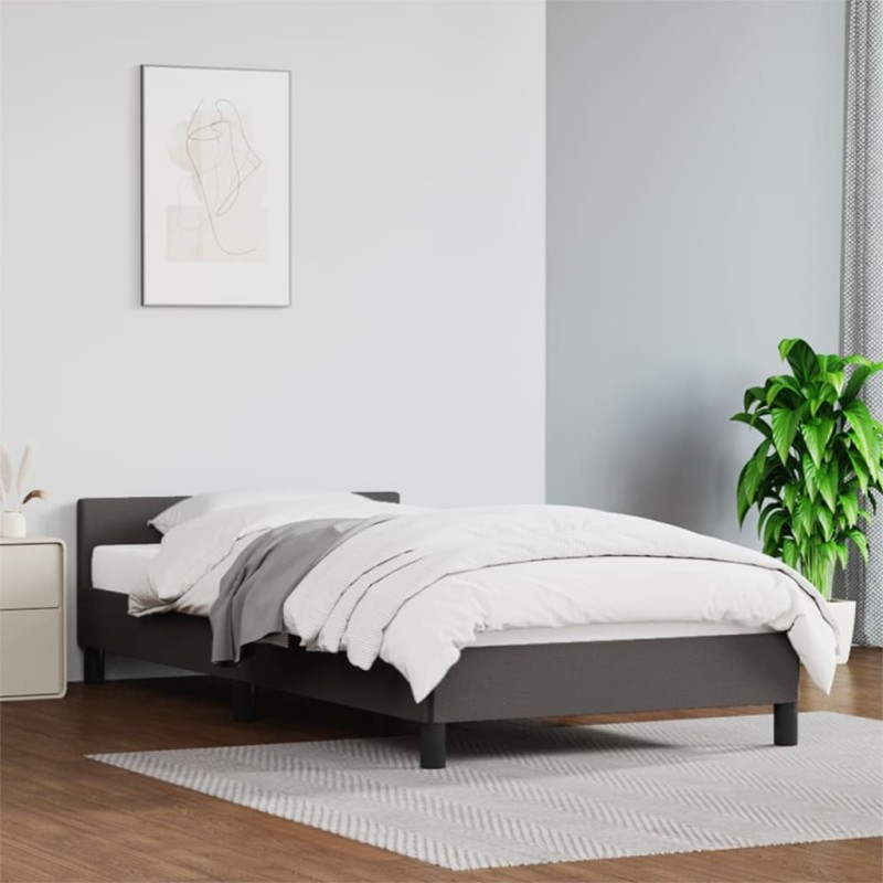 vidaXL Estructura de cama con cabecero cuero sintético gris 90x200 cm