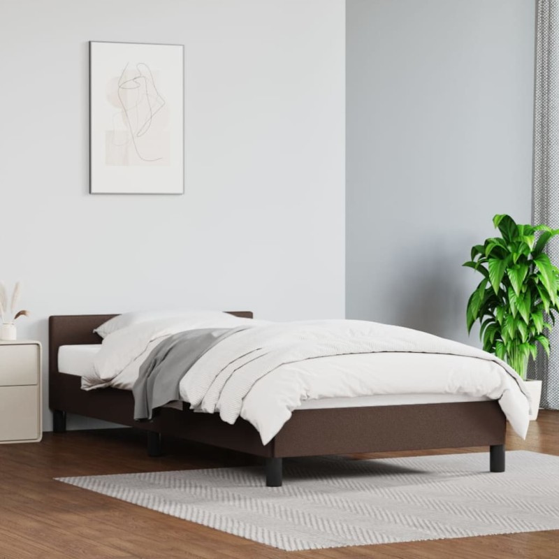 vidaXL Estructura de cama con cabecero cuero sintético marrón 90x190cm vidaXL Estructura de cama con cabecero cuero sintético marrón 90x190cm