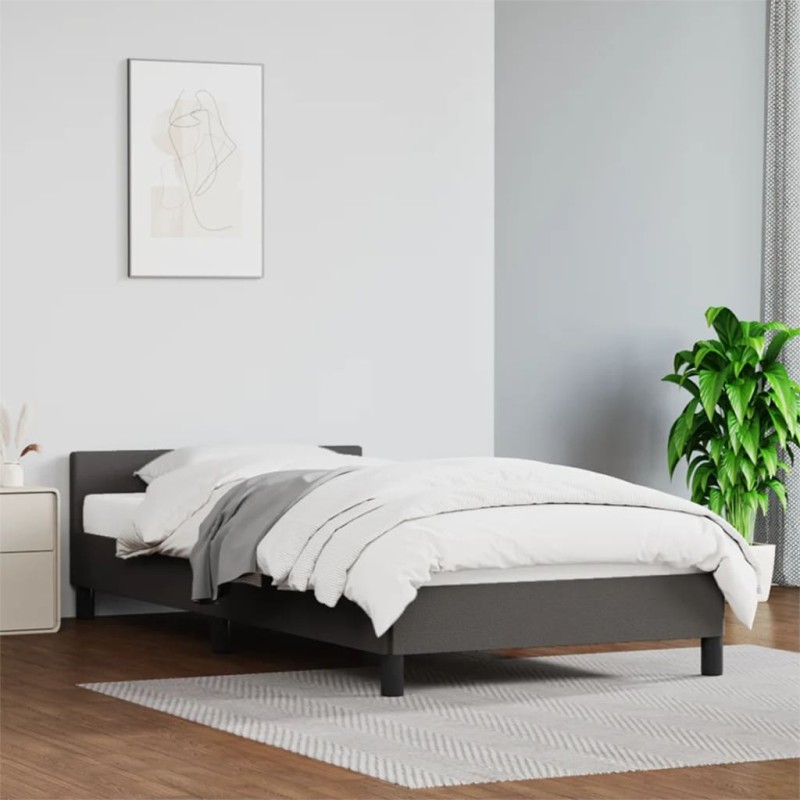 vidaXL Estructura de cama con cabecero cuero sintético gris 80x200 cm vidaXL Estructura de cama con cabecero cuero sintético gris 80x200 cm