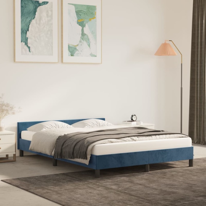 vidaXL Estructura cama con cabecero terciopelo azul oscuro 140x190 cm vidaXL Estructura cama con cabecero terciopelo azul oscuro 140x190 cm