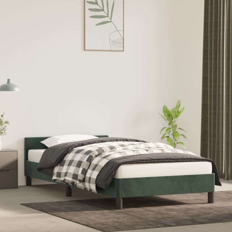 vidaXL Estructura cama con cabecero terciopelo verde oscuro 90x200 cm