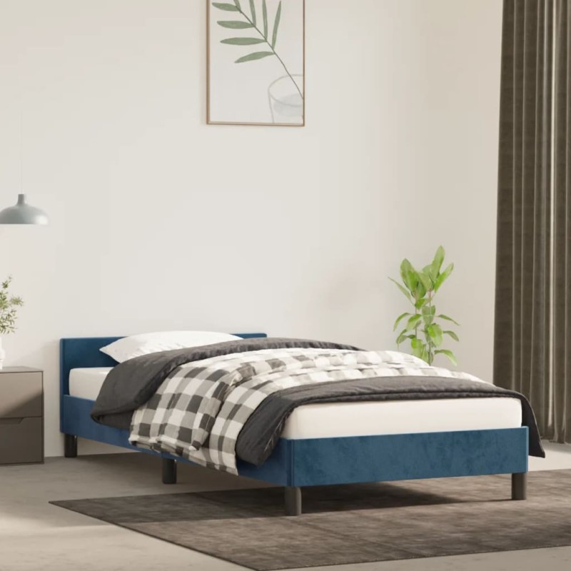 vidaXL Estructura cama con cabecero terciopelo azul oscuro 100x200 cm vidaXL Estructura cama con cabecero terciopelo azul oscuro 100x200 cm