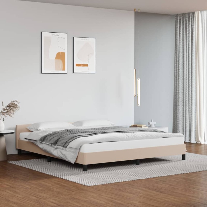 vidaXL Estructura de cama cabecero cuero sintético capuchino 160x200cm vidaXL Estructura de cama cabecero cuero sintético capuchino 160x200cm