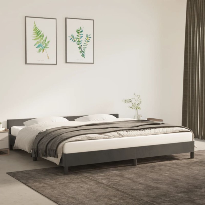 vidaXL Estructura cama con cabecero terciopelo gris oscuro 200x200 cm vidaXL Estructura cama con cabecero terciopelo gris oscuro 200x200 cm