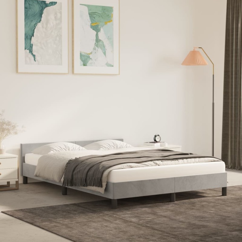 vidaXL Estructura de cama con cabecero terciopelo gris claro 140x190cm vidaXL Estructura de cama con cabecero terciopelo gris claro 140x190cm