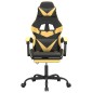 vidaXL Silla gaming giratoria reposapiés cuero sintético negro dorado vidaXL Silla gaming giratoria reposapiés cuero sintético negro dorado
