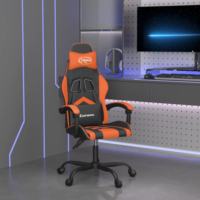 vidaXL Silla gaming giratoria cuero sintético negro y naranja vidaXL Silla gaming giratoria cuero sintético negro y naranja