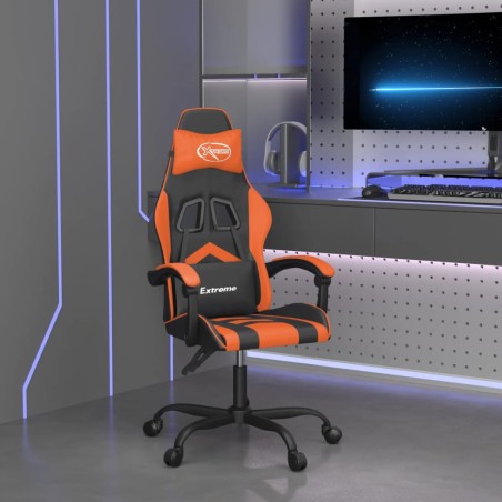 vidaXL Silla gaming giratoria cuero sintético negro y naranja