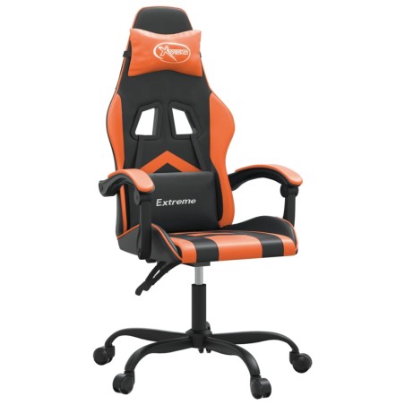 vidaXL Silla gaming giratoria cuero sintético negro y naranja