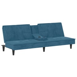 vidaXL Sofá cama con portavasos terciopelo azul