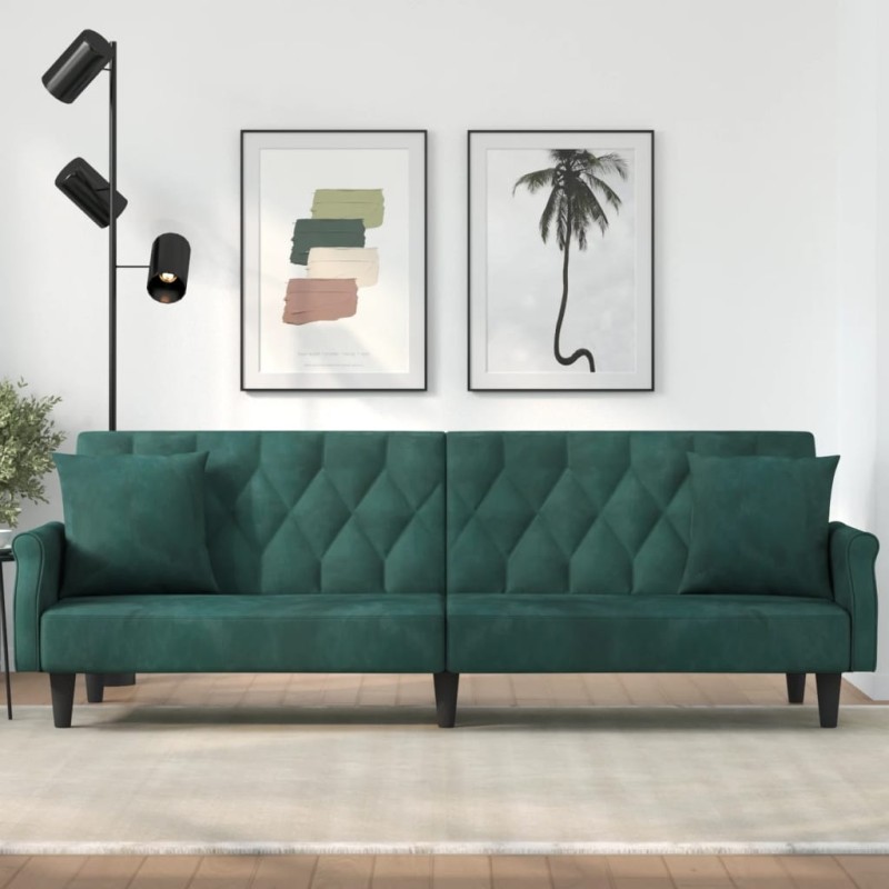 vidaXL Sofá cama con reposabrazos terciopelo verde oscuro vidaXL Sofá cama con reposabrazos terciopelo verde oscuro