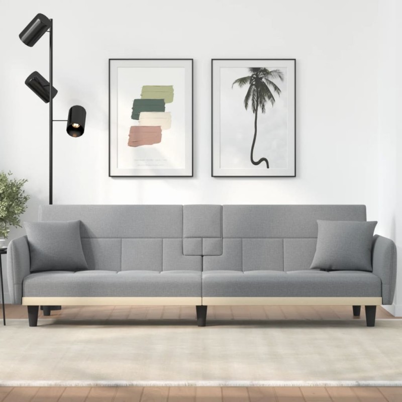 vidaXL Sofá cama con portavasos tela gris claro vidaXL Sofá cama con portavasos tela gris claro