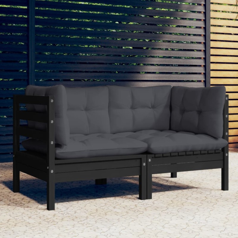 vidaXL Sofá de jardín 2 plazas con cojines madera pino gris antracita vidaXL Sofá de jardín 2 plazas con cojines madera pino gris antracita