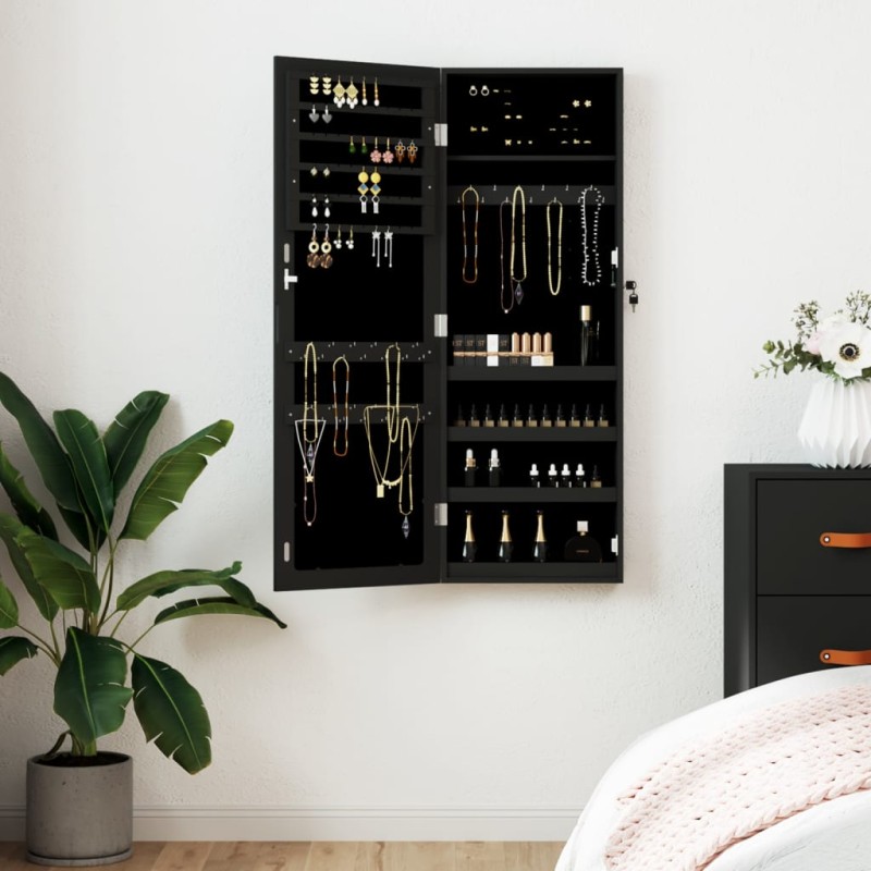 vidaXL Espejo con joyero de pared negro 37,5x10x106 cm vidaXL Espejo con joyero de pared negro 37,5x10x106 cm