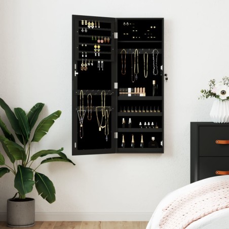 vidaXL Espejo con joyero de pared negro 37,5x10x106 cm