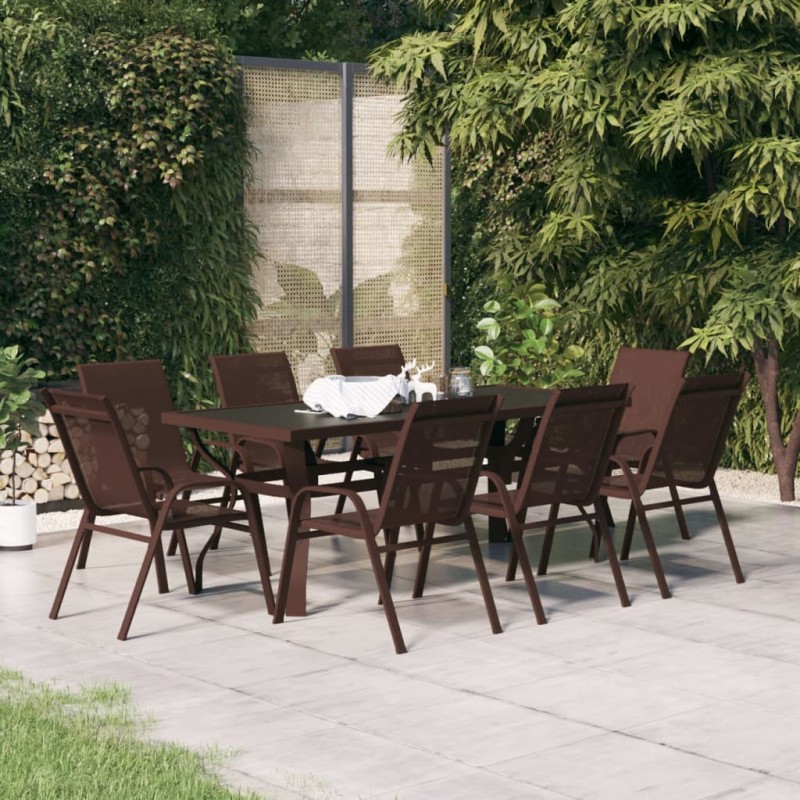 vidaXL Juego de comedor para jardín 9 piezas marrón y negro vidaXL Juego de comedor para jardín 9 piezas marrón y negro