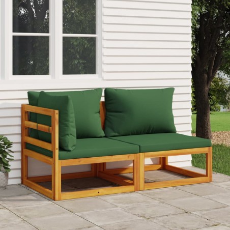 vidaXL Sofás de jardín 2 pzas con cojines madera maciza acacia