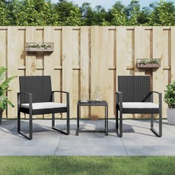 vidaXL Set comedor de jardín 3 pzas con cojines PP aspecto ratán negro
