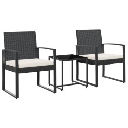 vidaXL Set comedor de jardín 3 pzas con cojines PP aspecto ratán negro