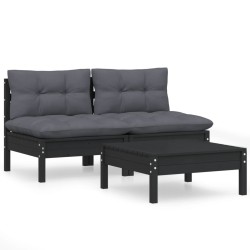 vidaXL Muebles de jardín 3 pzas con cojines antracita madera de pino