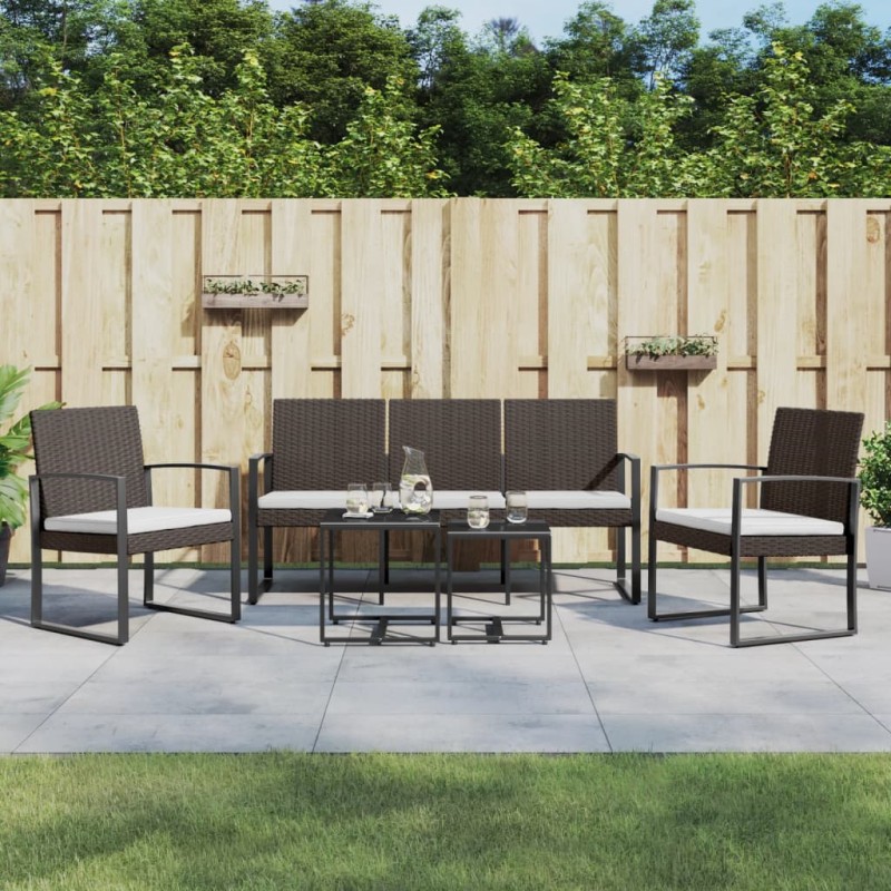 vidaXL Set comedor de jardín 5 pzas y cojines PP aspecto ratán marrón vidaXL Set comedor de jardín 5 pzas y cojines PP aspecto ratán marrón