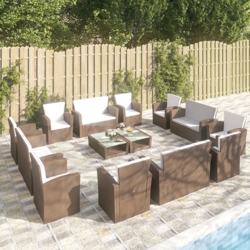 vidaXL Set muebles de jardín 16 pzas y cojines ratán sintético marrón vidaXL Set muebles de jardín 16 pzas y cojines ratán sintético marrón
