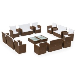 vidaXL Set muebles de jardín 16 pzas y cojines ratán sintético marrón