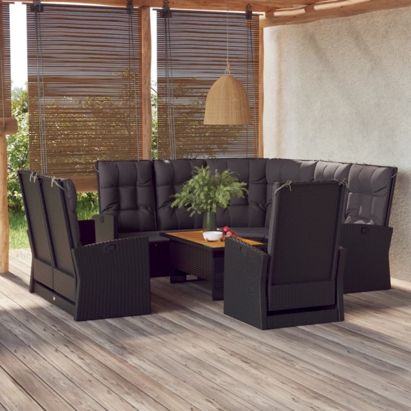 vidaXL Juego de jardín con cojines 4 piezas ratán sintético negro vidaXL Juego de jardín con cojines 4 piezas ratán sintético negro